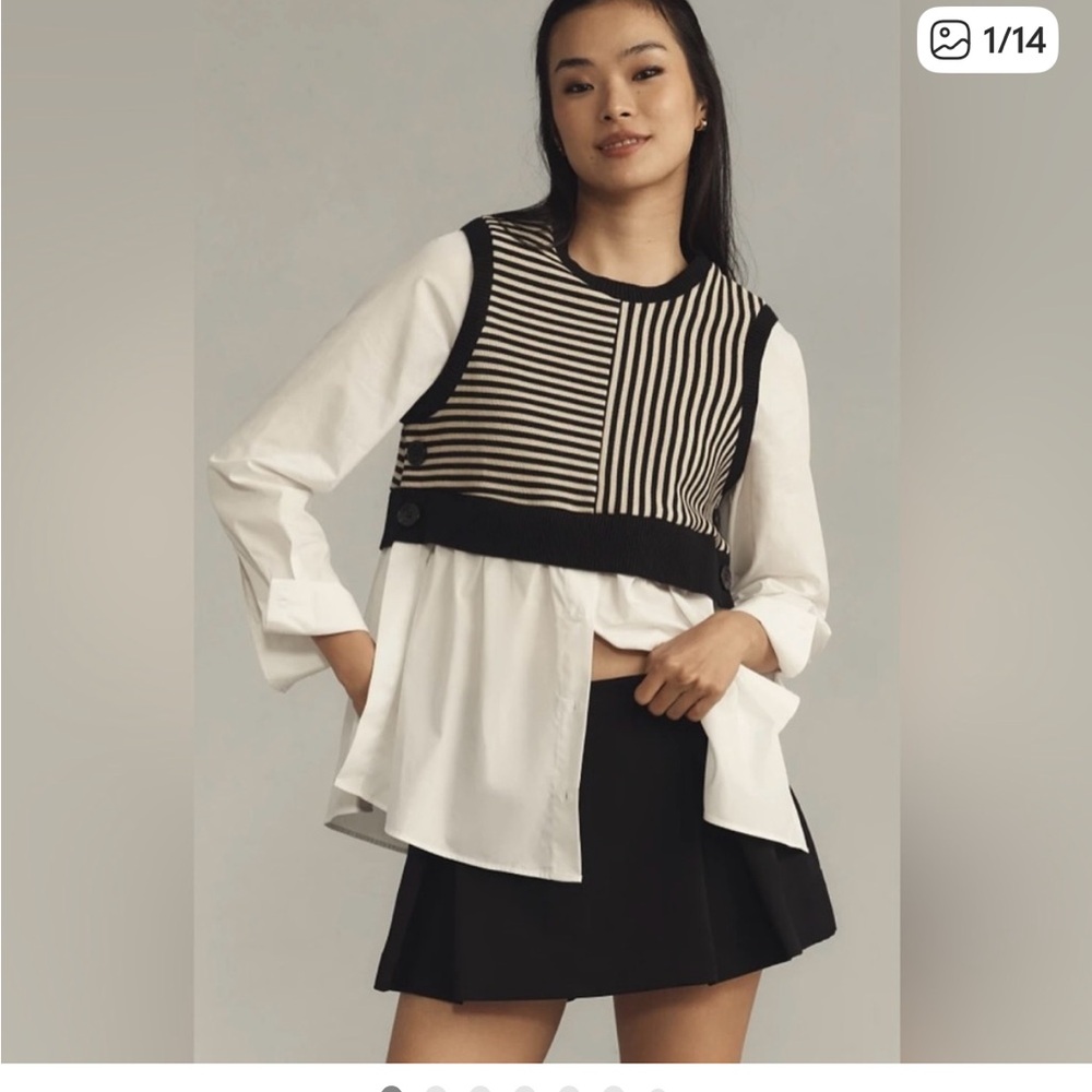 NWT Anthropologie Maeve Long-Sleeve Twofer Sweater Vest Top Shirt Size XS